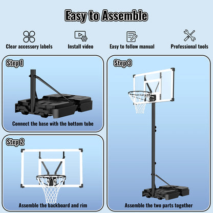 44" Portable Basketball Hoop System, 4.4-10 Ft Height Adjustable Basketball Goal System with Wheels and Shatterproof Backboard and Large Base for Adults Kids Outdoor Indoor Court