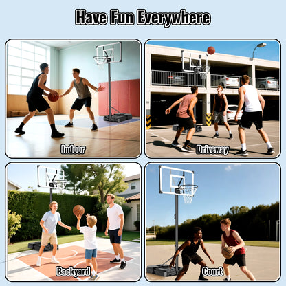 44" Portable Basketball Hoop System, 4.4-10 Ft Height Adjustable Basketball Goal System with Wheels and Shatterproof Backboard and Large Base for Adults Kids Outdoor Indoor Court