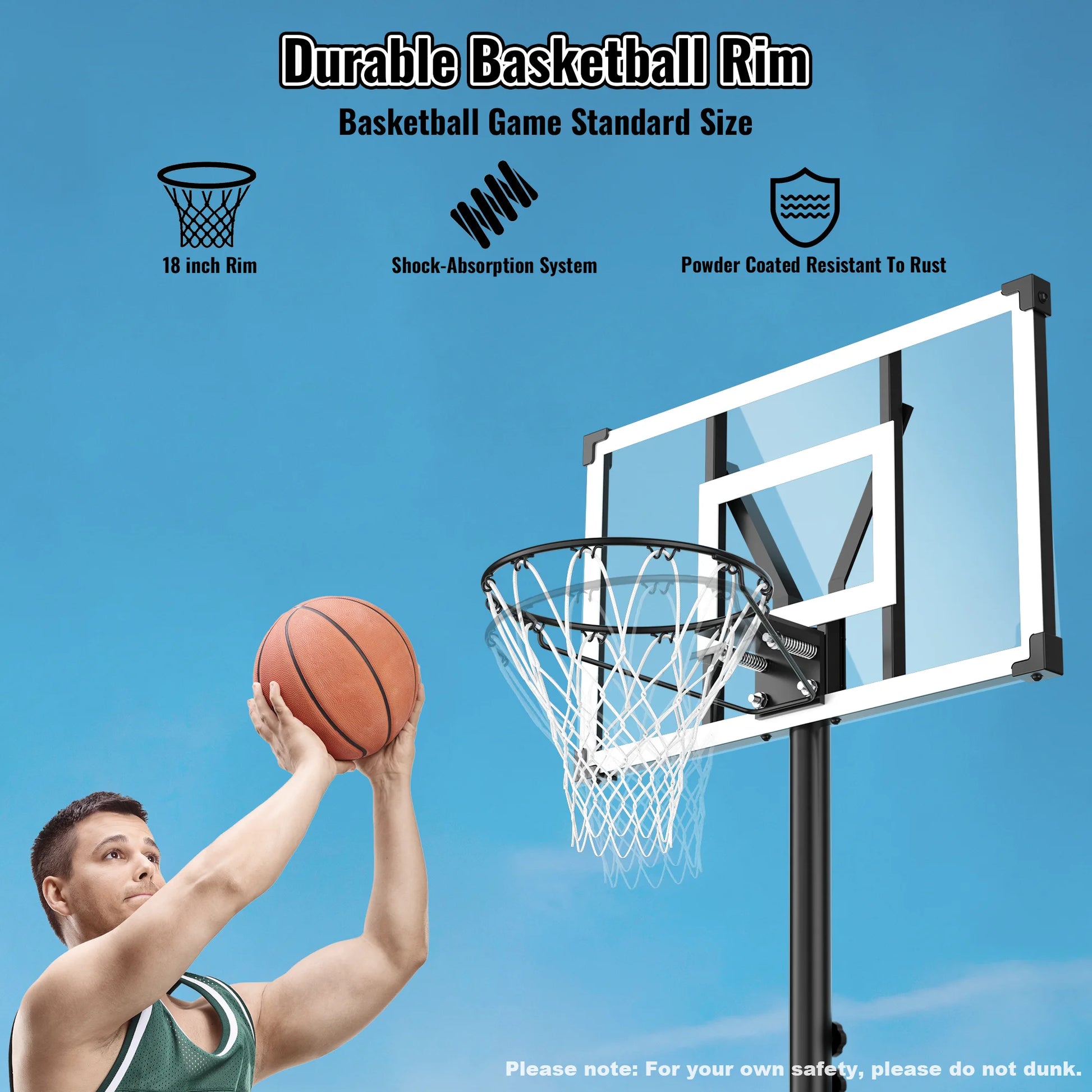44" Portable Basketball Hoop System, 4.4-10 Ft Height Adjustable Basketball Goal System with Wheels and Shatterproof Backboard and Large Base for Adults Kids Outdoor Indoor Court