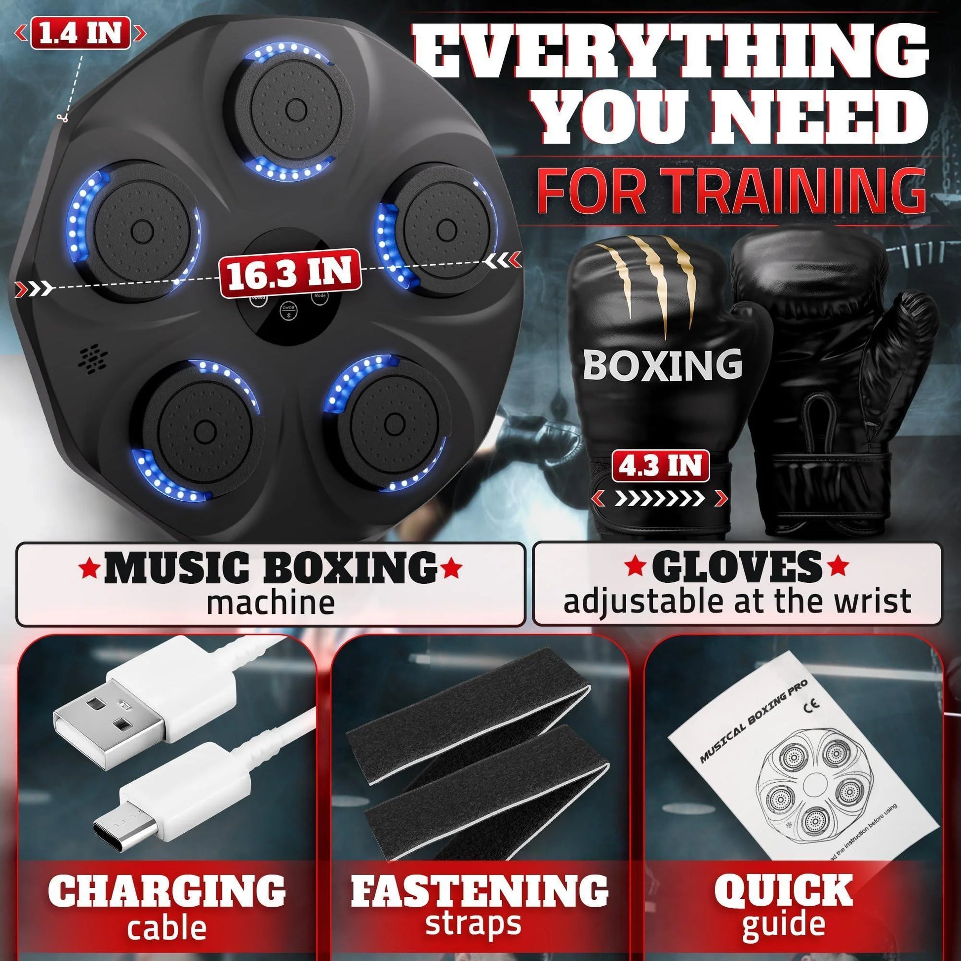 Music Boxing Machine for Adults Durable Wall Mounted Bluetooth Music Punching Machine with 9 Modes Shock Absorbing Pads LED Screen & Included Gloves Boxing Equipment for Training at Home