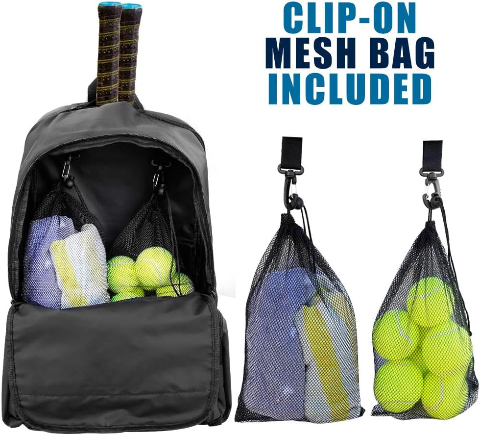 Tennis Bag Tennis Backpack Pickleball Bag Tennis Bags for Men Black with a Ventilated Shoes Compartment and 2 Extra Drawstring Bags (Black)