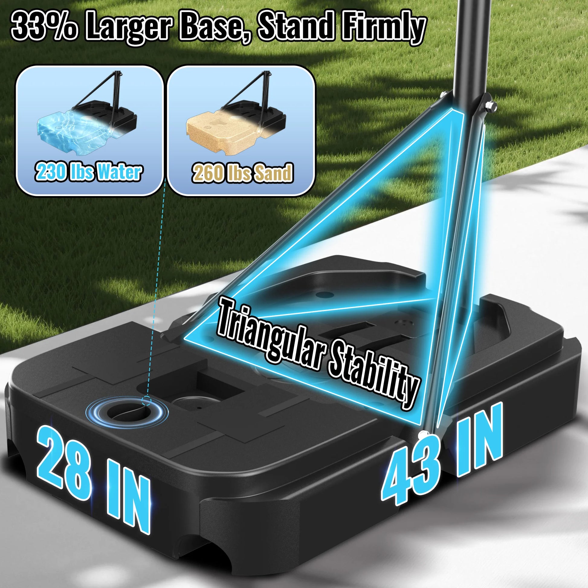 44" Portable Basketball Hoop System, 4.4-10 Ft Height Adjustable Basketball Goal System with Wheels and Shatterproof Backboard and Large Base for Adults Kids Outdoor Indoor Court