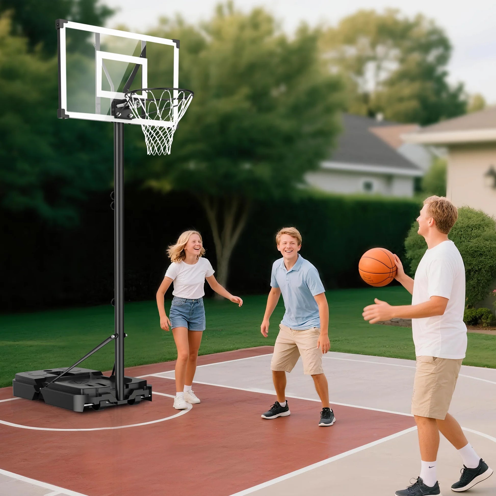 44" Portable Basketball Hoop System, 4.4-10 Ft Height Adjustable Basketball Goal System with Wheels and Shatterproof Backboard and Large Base for Adults Kids Outdoor Indoor Court