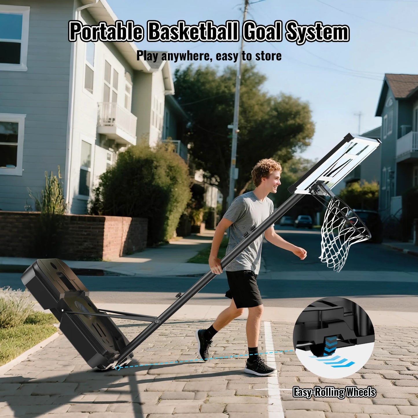 44" Portable Basketball Hoop System, 4.4-10 Ft Height Adjustable Basketball Goal System with Wheels and Shatterproof Backboard and Large Base for Adults Kids Outdoor Indoor Court