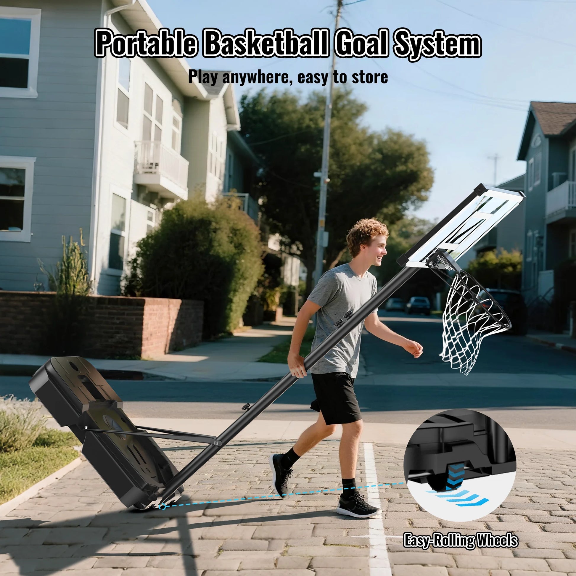 44" Portable Basketball Hoop System, 4.4-10 Ft Height Adjustable Basketball Goal System with Wheels and Shatterproof Backboard and Large Base for Adults Kids Outdoor Indoor Court