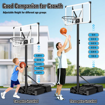 44" Portable Basketball Hoop System, 4.4-10 Ft Height Adjustable Basketball Goal System with Wheels and Shatterproof Backboard and Large Base for Adults Kids Outdoor Indoor Court